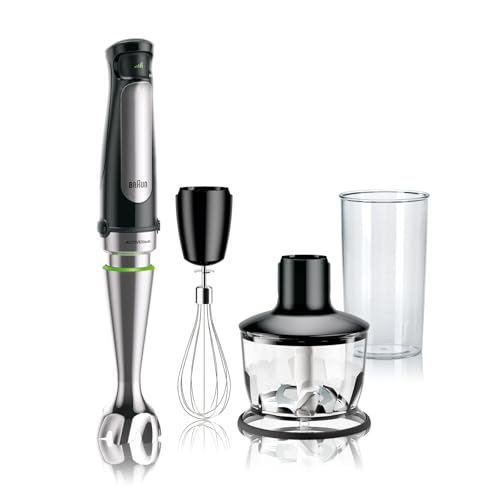 Braun MultiQuick 7 3-in-1 Immersion Hand Blender with Variable Speed and Patented Technology – Includes 2-cup Chopper, Whisk + Beaker for Fast Blending, Stainless Steel, MQ7035X