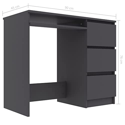 Secondboy Davy Gray Grey Finish Wooden Office Writing Desk 35" Computer Table Side Handle Free Triple Drawer Mini Shelf #TOP5