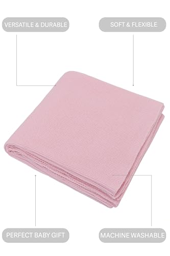 Image of Lilax Cotton Knit Receiving Blanket, Warm Cozy Swaddle Cuddle Stroller Crib Blanket for Newborns Infants & Toddlers 33.5 inch x 31.5 inch, Pink