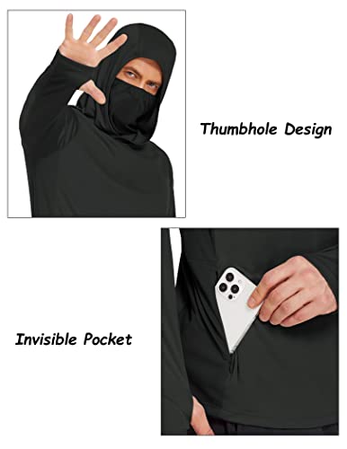 Image of COOrun Men's Hooded Sun Shirts with Mask Fishing Shirts for Men Long Sleeve UPF 50 Rash Guards Cooling Hoodies Hiking Shirts