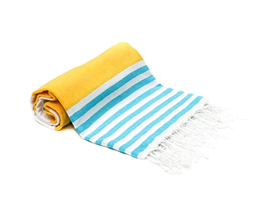 Park & Oz Turkish Peshtemal Beach Towels, 100% Cotton, Toallas Turcas, Lightweight, Fast Drying, Great For Travel, Yoga, Pool, Spa And Bath- Absorbent, Sand Free, Multipurpose Towel (The Yellow) #TOP7