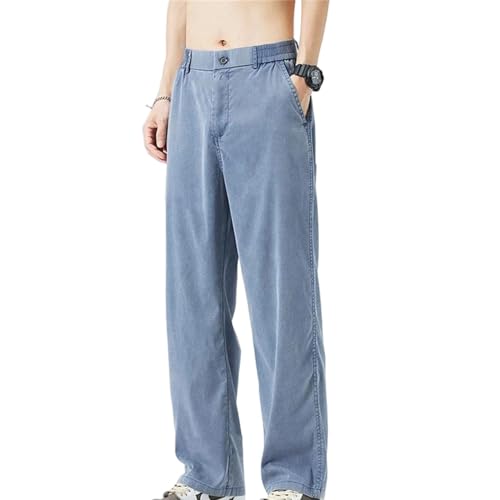 Men's Summer Jeans Thin Breathable Loose Straight Denim Pants Elastic Waist Casual Plus Size Trousers