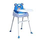 Trona plegable 4 en 1 para bebé reclinable, elegante asiento para bebé, arnés de 5 puntos, altura del asiento ajustable con cinturón de seguridad (azul)
