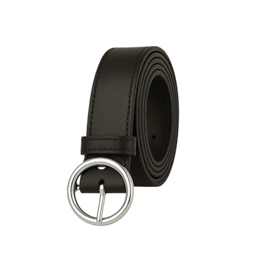 Image of NDDLEMAN Women's Vegan Leather Belt with Round Silver Metal Buckle | Matte Finish | Premium Stitching | Casual & Formal Wear
