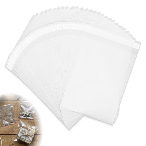 200 pezzi Bäcker & Lecker sacchetti OPP autoadesivi 7 x 12 cm, sacchetti piatti trasparenti con striscia adesiva per caramelle, biscotti, piccoli regali, gioielli, confezioni DIY