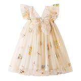 DivingBirds Baby Mädchen Kleid Kleinkind Schmetterling Tüll Kleid Ärmelloses Sommer Hochzeit Geburtstag Festliche Party Blumen Kleider für Mädchen 3-4 Jahre Gelb