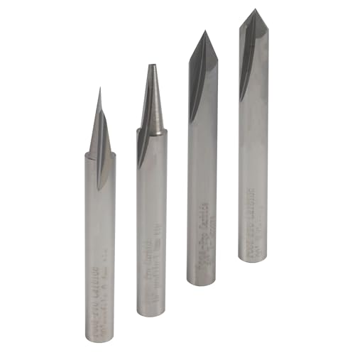 FOOS - Engraving CNC Wood Carving Router Bit Set - 4pcs - Solid Carbide - 1/4” Shanks = Profile + Carving Liner + 2 V Groove USA Veteran Owned