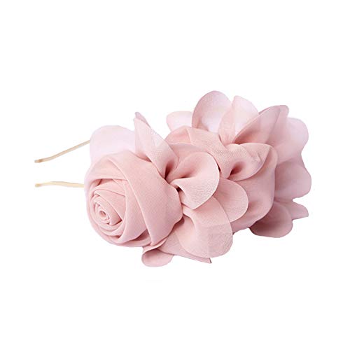 Urchart Women Fascinator Headband Bridal Lady Festival Party 3D Chiffon Flower Feather Hair Hoop Pink