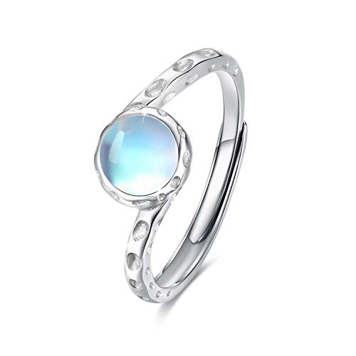 CUOKA MIRACLE Moonstone Rings, 925 Sterling Silver Synthetic Moonstone Ring Rainbow Moonstone Open Ring Adjustable Ring Gift for Women