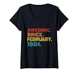 Photo Gallery donna awesome since february 1984 men women 1984 birthday vintage maglietta con collo a v Photo Gallery donna awesome since february 1984 men women 1984 birthday vintage maglietta con collo a v