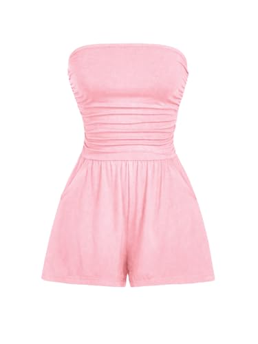 Image of AUXDIO Women Summer Casual Strapless Romper Sleeveless Off Shoulder Short Jumpsuits 2026 Beach Vacation Clothes