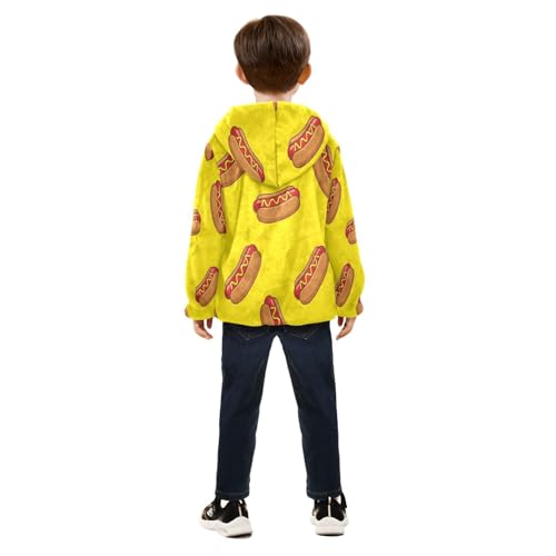 Hot Dog Pattern Prints Toddler Fleece Jacket Girl Boys Hooded Fleece Jacket Coat Warm Outwear Zip-up 3-10T4