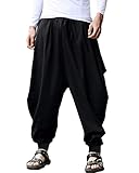 YAOHUOLE Mens Linen Trousers Mens Wide Leg Trousers Mens Harem Pants Baggy Trousers Mens Mens Beach Pants Parachute Pants Mens Black M Image