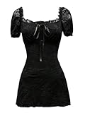 Floerns Women's Gothic Lace Puff Sleeve Mini Dress Tie Front Club Grunge Bodycon Dresses Black Medium