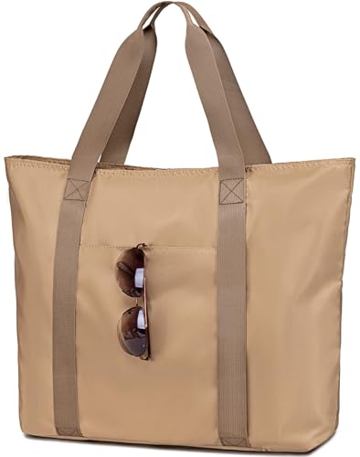 LEDAOU Beach Bags for Women, Beach Bags Waterproof Sandproof, Packable Beach Tote Bag with Zipper Travel Sports (Brown)