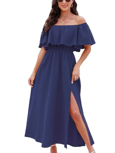 CUPSHE Women Ruffle Maxi Summer Dress Off Shoulder Short Sleeve