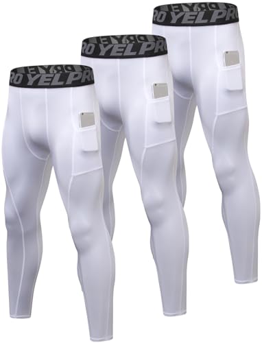 SPVISE コンプレッションパンツ メンズ ランニングレギンス ワークアウト ベースレイヤー アスレチックタイツ ポケット付き ジムバスケットボール用 2枚または3枚パック, ホワイト*3, XX-Large（Amazon）