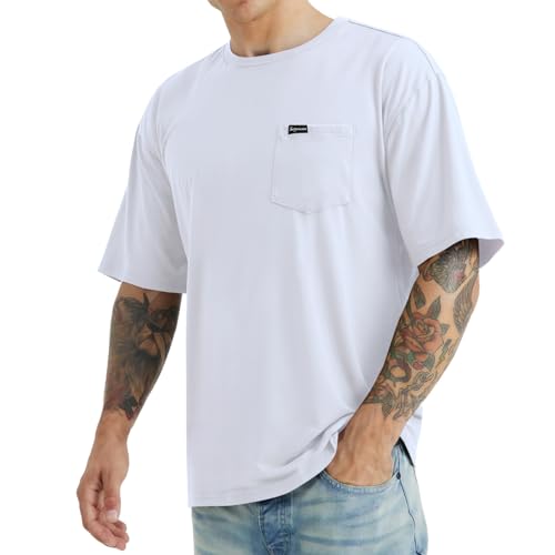Men's Oversized T-Shirts Cool Casual Crew Neck Short Sleeve Solid Pocket Tee Basic Loose Workout Tops