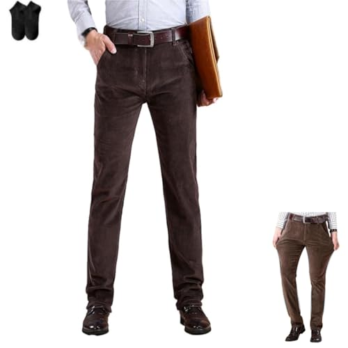 Men's Classic-Fit Corduroy Pant,Lightweight Flat-Front Casual Loose Stretch Pant,Fall Winter Straight Chino Trousers for Men