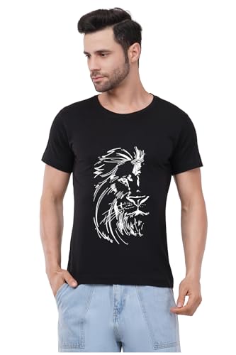 Image of Caseria Men's Cotton Printed T-Shirt -Lion Face | 100% Cotton | Half Sleeves | Regular Fit | Printed | Round Neck | Graphic T Shirt