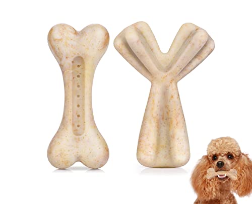 pecute Tough Dog Chew Toy 2 Pack - Gift for Aggressive Dog Chewers, Heartbone + Branch Trident Shape Bone, Durable Teething Toy for Small Medium Dogs(S, Beef Flavor)