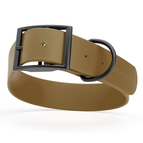 Image of Dogline Biothane Waterproof Dog Collar Strong Coated Nylon Webbing with Black Hardware Odor- Proof for Easy Care Easy to Clean High Performance Fits Small Medium or Large Dogs, Coyote Brown