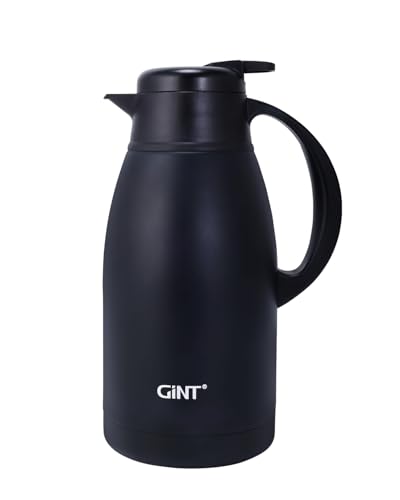 GiNT Stainless Steel Thermal Coffee Carafe, Double Walled Vacuum Water and Beverage Dispenser, 12 Hour Heat Retention, 65 OZ /1.9 Liter Black