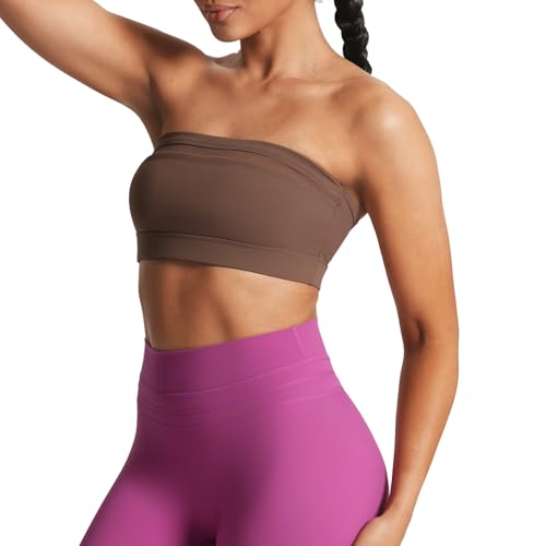 Image of Aoxjox Women's Workout Strapless Bandeau Mesh Bras Training Fitness Running Yoga Crop Tank