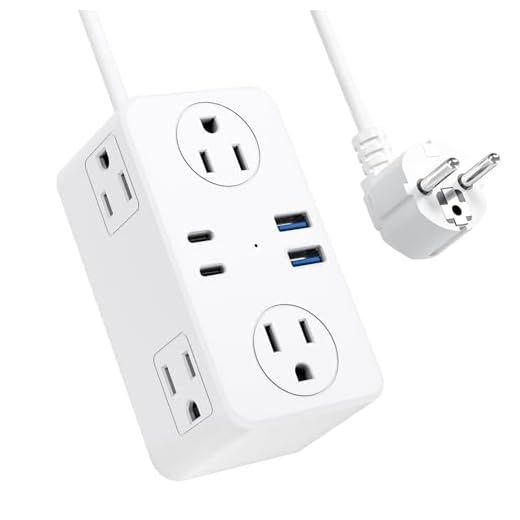 Kakyanill European Travel Plug Adapter, Type E F Plug Adapter, 6 AC Outlets, 4 USB Ports (2 USB C), 3ft Wrapped Around Extension Cord, for Germany France Travel
