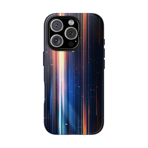 Coque iPhone 16 Pro faisceaux lumineux verticaux bleu au quotidien design brillant