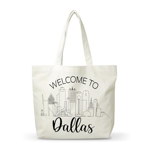 FQPJA Women Dallas Canvas Tote Bag, Souvenir Gifts For Travel Lovers, Reusable Grocery Folding Shopping Tote, Aesthetic Shoulder Bag, Thanksgiving Christmas Gifts For Friends Colleagues -A22