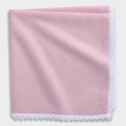 Image of FINGERCRAFT Lace Trim Cloth Napkins Set of 6, 20x20 Inch Cotton Linen Blend Dinner Napkins, Reusable Washable Table Napkins for Wedding, Farmhouse Dining, Parties & Home Decor (Pastel Pink)