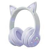 Caijin Cuffie Bluetooth Bambini, Orecchie di Gatto LED, Bluetooth 5.3 Stereo, Fascia Regolabile, Limite Volume 85dB, Pieghevoli, Modalità TF/Kabellato/Bluetooth, Compatibili con PC, Telefono, iPad