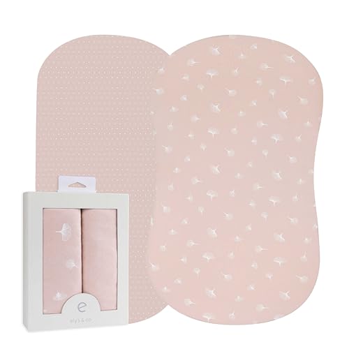 Image of Ely’s & Co. Bassinet Sheet 2-Pack — Combed, 100% Jersey Cotton for Baby Girl — Rosewater Pink, Pin Dots & Gingko Leaves