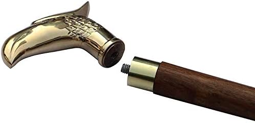 alfiya nautical store agle Walking Stick - Rare Eagle Head Wooden Cane Walking Stick for Men and Women - Canes and 3 Fold Walking Sticks with Metal Brass Handle