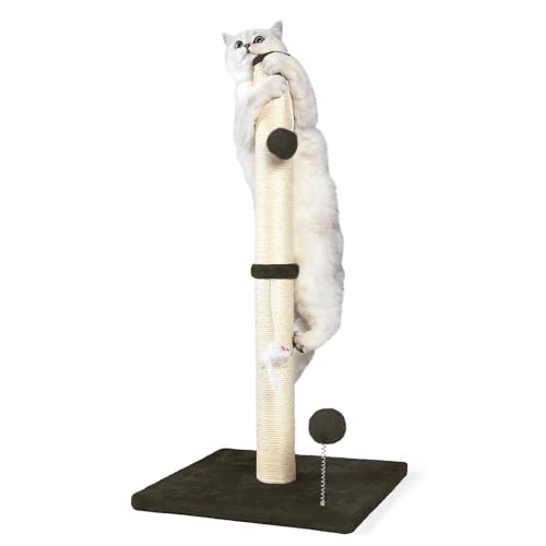 ANWA 32" Tall Cat Scratching Posts for Indoor Cats, 3-in-1 Cat Scratching Post with Plush Toys, Premium Sisal Post for Cats at All Ages with Reinforced Stable Base, Brown