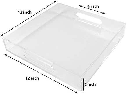 Clear Sturdy Acrylic Serving Tray with Handles - 12x12Inch - Coffee, Appetizer, Breakfast, Butler Tray - Kitchen Countertop & Makeup Drawer Organizer - Image 2