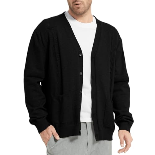 Recopilación de Cárdigans para Hombre que puedes comprar esta semana. 50 Donason Cárdigan de Punto para Hombre con Cuello en V suéter de algodón cárdigans de Manga Larga Chaqueta clásica de Invierno con Botones y Bolsillos, Negro, XXG