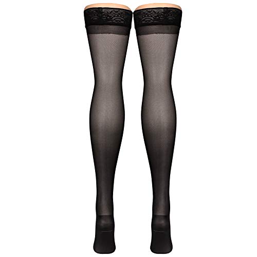 Image of Truform Sheer Compression Stockings, 15-20 mmHg, Women's Thigh High Length, 20 Denier, Charcoal, Small