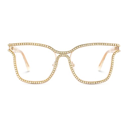 Image of Zeelool Glasses Frame for Women Diamond Square Blue Light Blocking glasses Shine JGM104070 Gold