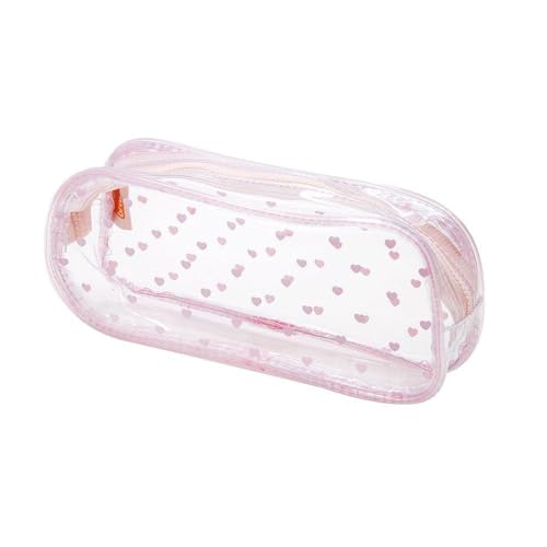 Estojo Grande Transparente Rosa Corações Genérico