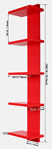 Image of Captiver Engineering Wood Wall Mounted Books Shelf Racks Tire 5 (Matte Finish,Red) II for Library Home Kitchen Study Living Room Bedroom