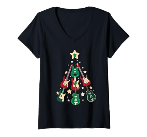 Femme Arbre de Noël pour Les Amateurs de Musique T-Shirt avec Col en V