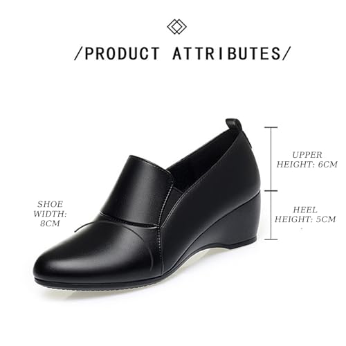 Image of Women's Leather Wedge Round Toe Dressy Shoes Comfortable Soft Leather Platform Slip On Casual Loafers Suitable for Driving Business Work Walking
