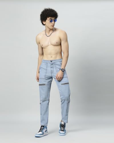 Image of Men's Cotton Adjustable Waistband Slim Fit Comfortable and Stylish Athletic Jeans