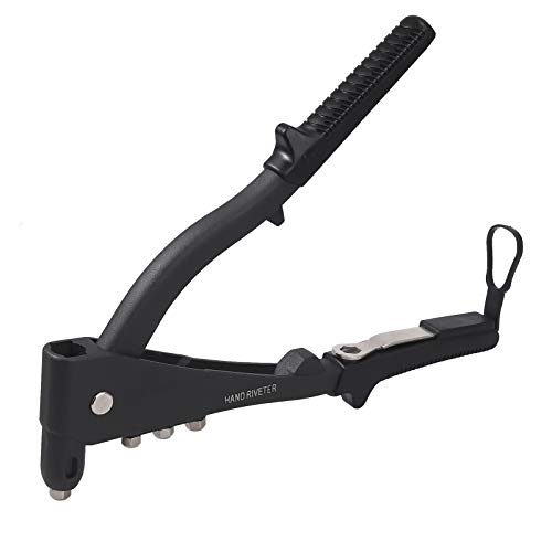 Justech 10-inch Heavy Duty Hand Rivet Gun Set with 200PCs Rivets 4 Nosepieces 2.4mm 3.2mm 4.0mm 4.8mm, Single Hand Manual Rivet Tool