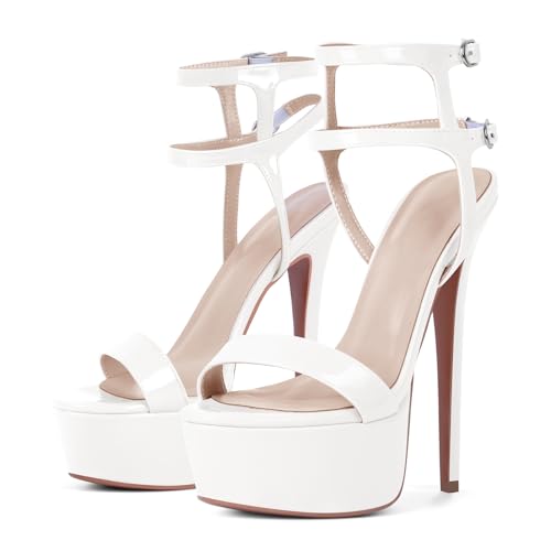 Women's Platform Stilettos Ankle Straps Buckles Round Toe Heels Sandals3
