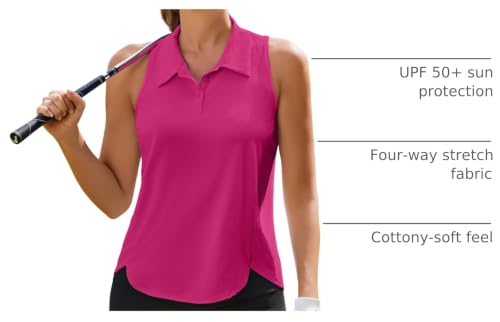 Image of PINSPARK Women's Golf Shirt Racerback UPF 50+ Tennis Tank Top with Collar