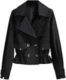 Photo Gallery hecatombic moda delle donne tendenza classico risvolto coulisse elastico vita corta trench cappotto elegante retrò sciolto business casual giacca di colore solido (nero,m) Photo Gallery hecatombic moda delle donne tendenza classico risvolto coulisse elastico vita corta trench cappotto elegante retrò sciolto business casual giacca di colore solido (nero,m)