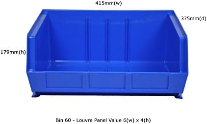 Pack of 5 x Rhino Tuff Bin60 Plastic Storage Parts Bins - Large Stacking Component Box Ideal for Garage Workshop or Warehouse Picking Bin